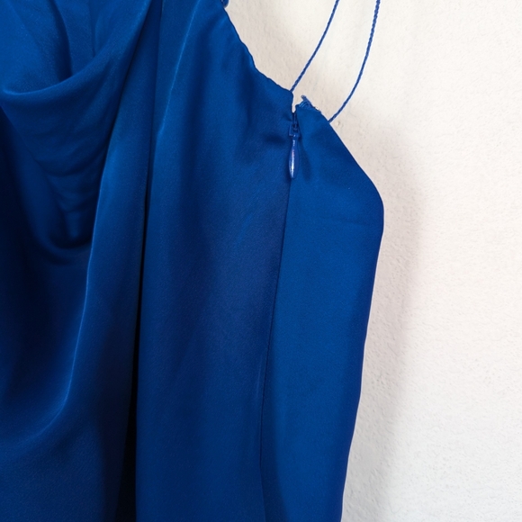 Aidan Mattox Marine Blue Satin Cowl Neck Cocktail Mini Dress Size 14 - Picture 6 of 10